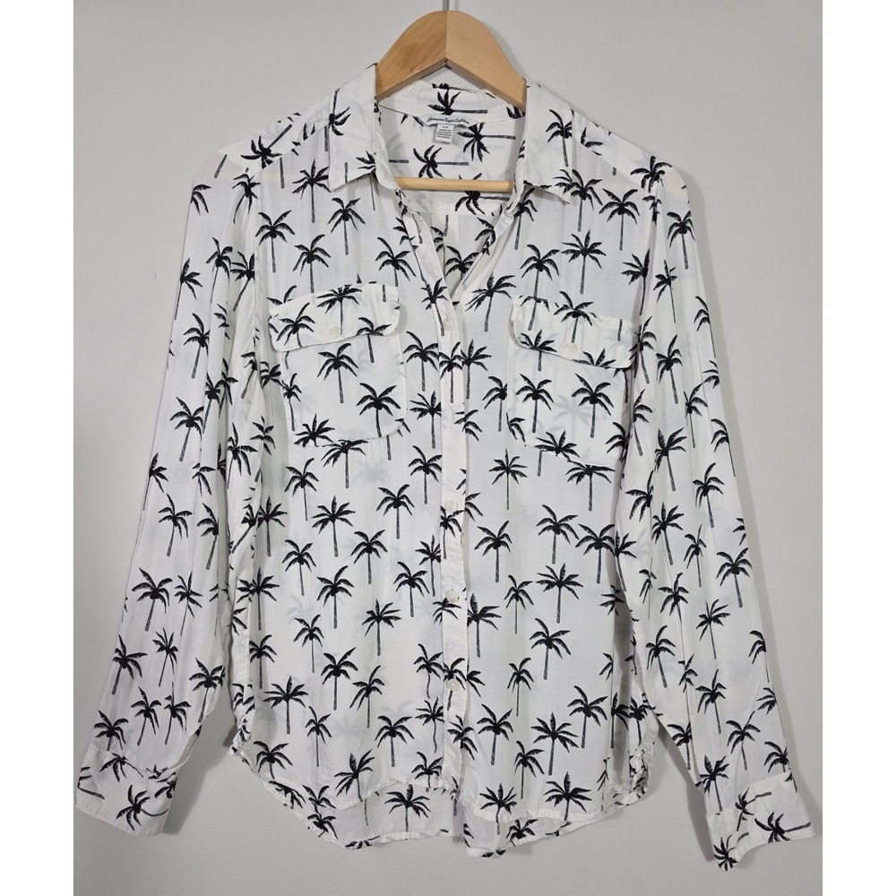 American Eagle Palm Print Blouse Women Large Rayon Tropical Button Up